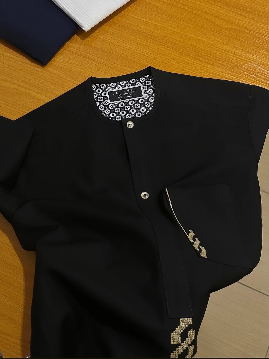 Men's Black Kaftan with Embroidered Details
