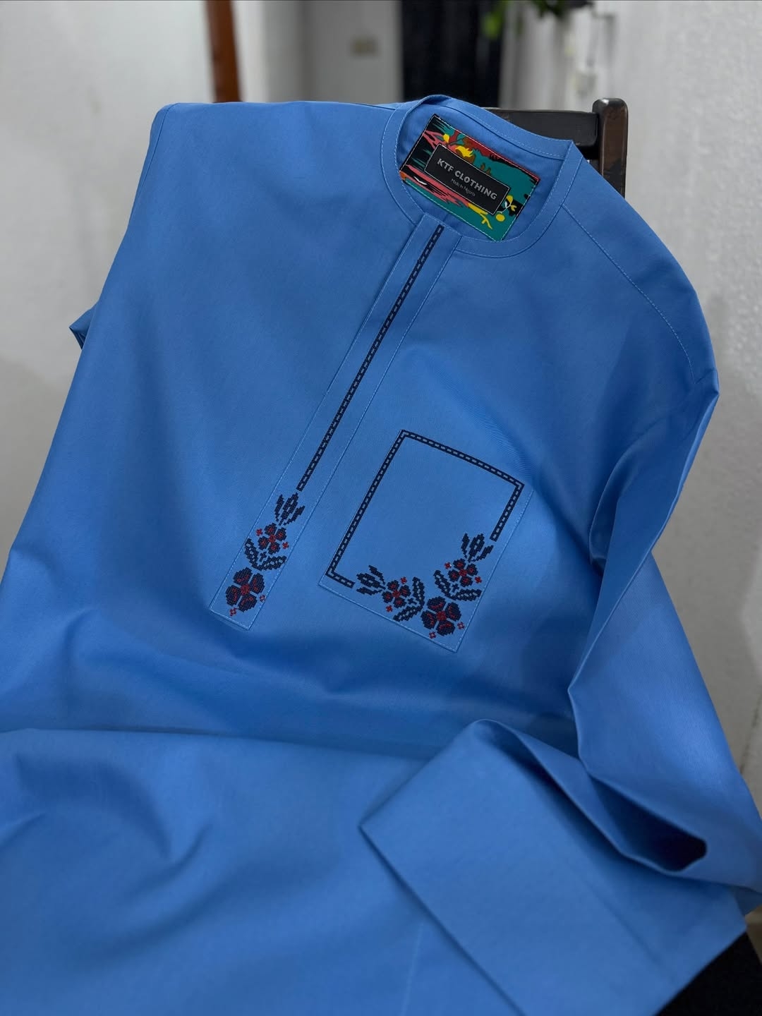 Men's Blue Embroidered Kaftan