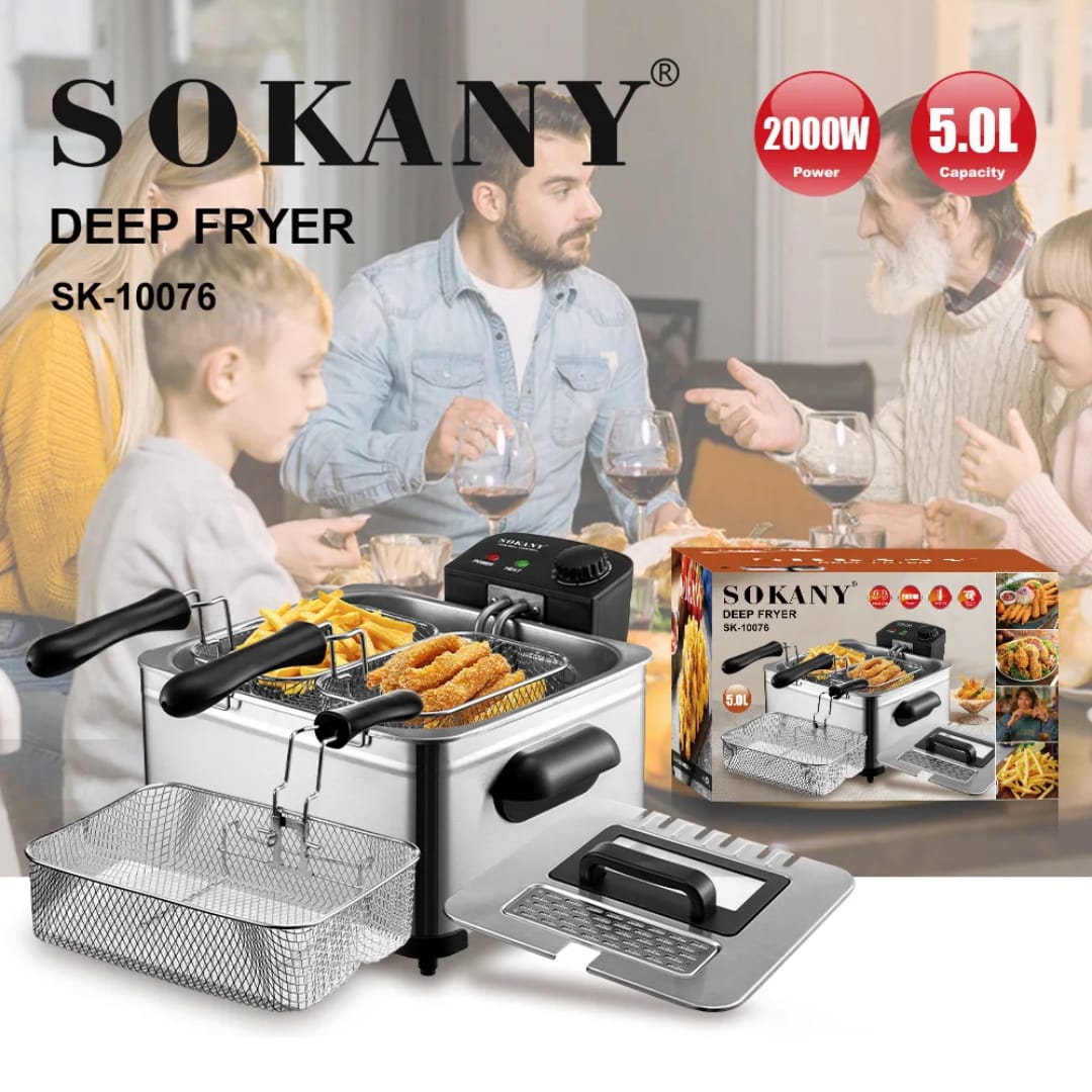 Sokany professional stainless steel 5L electric deep fryer double basket.