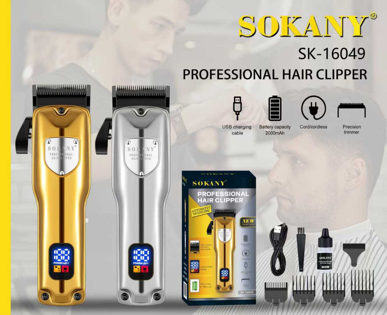 Sokany professional rechargeable hair clipper with LED display..